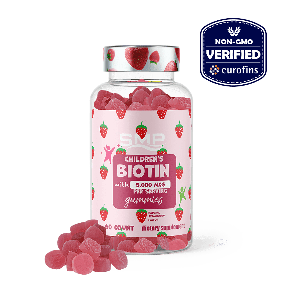Kids Biotin Vegan Gummies 5,000mcg – Natural Strawberry Flavor – Non-GMO – Gluten-Free - Gelatin Free - Vegan Friendly