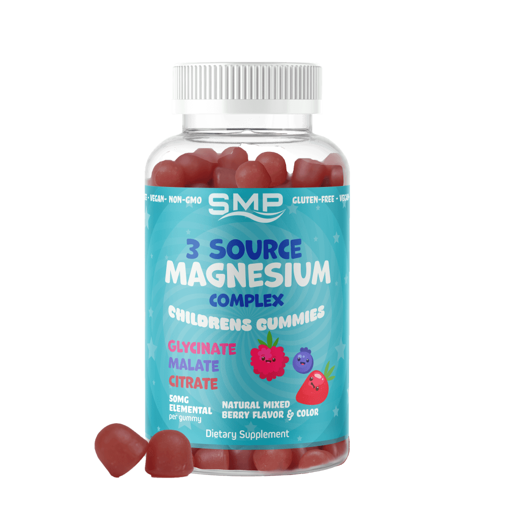 Kids 4+ 3 Source Magnesium Complex Gummy – Citrate, Glycinate, Malate – 50mg Elemental - Natural Mixed Berry Flavor & Color - Gluten Free – Non-GMO – Vegan Friendly