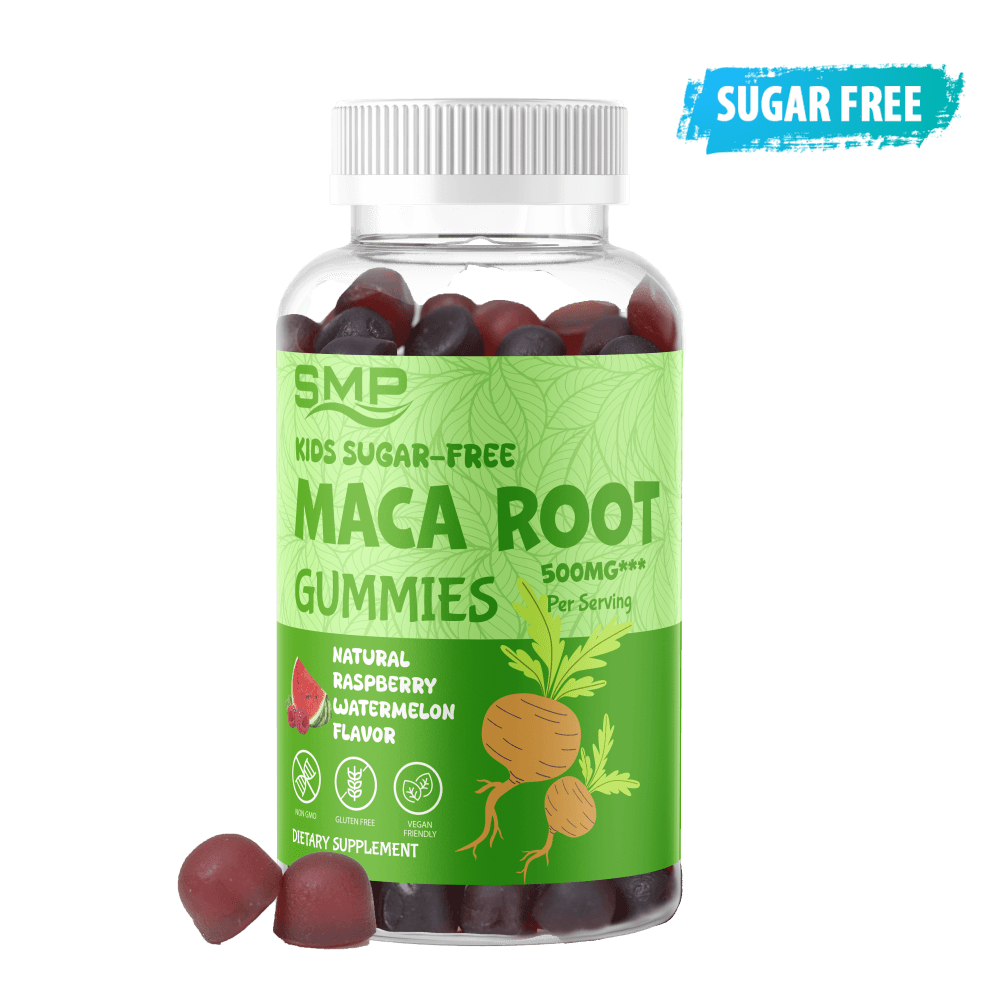 Kids 500mg*** Maca Root Gummy – Sugar Free – Natural Raspberry Watermelon Flavor & Color – Gluten Free – Non-GMO – Vegan Friendly