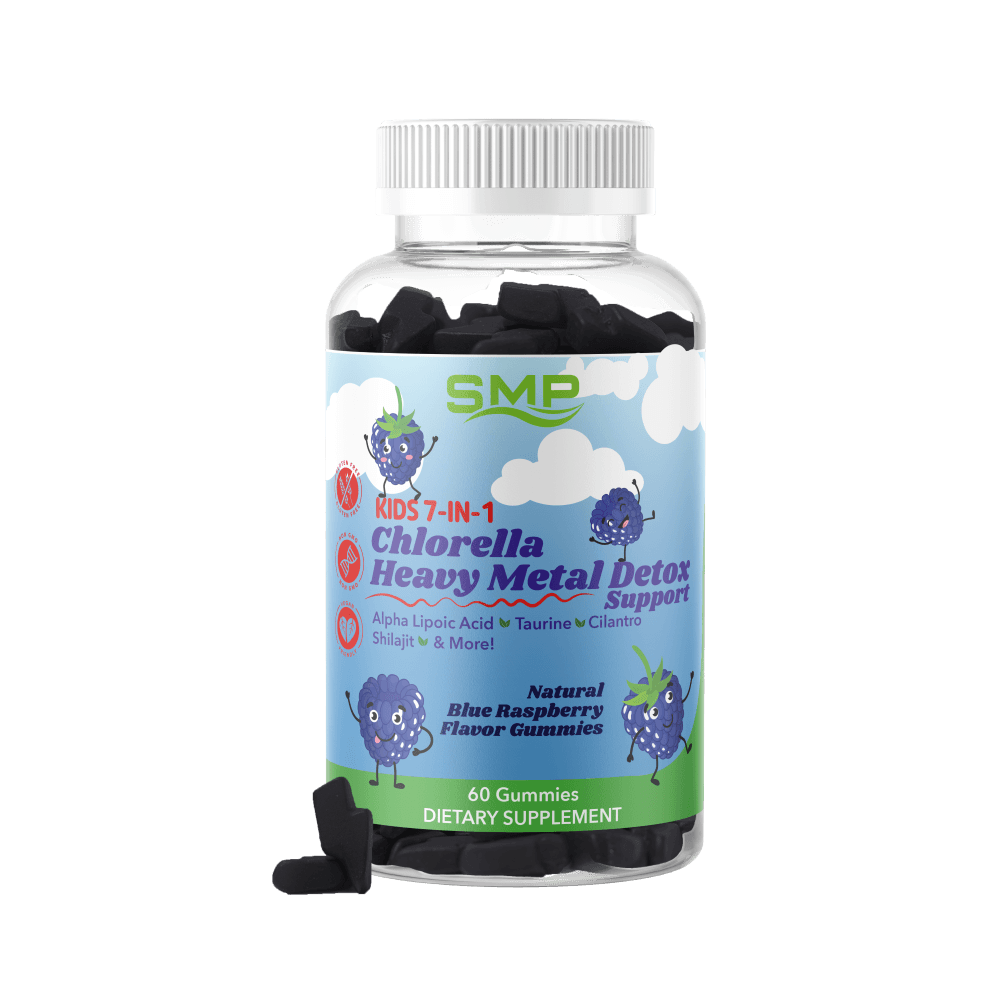 Kids 4+ 7 In 1 Chlorella Heavy Metal Detox Support Gummy W/ Alpha Lipoic Acid, Taurine, Cilantro, Shilajit, & More ! – Natural Blue Raspberry Flavor – Gluten Free – Non-GMO – Vegan Friendly