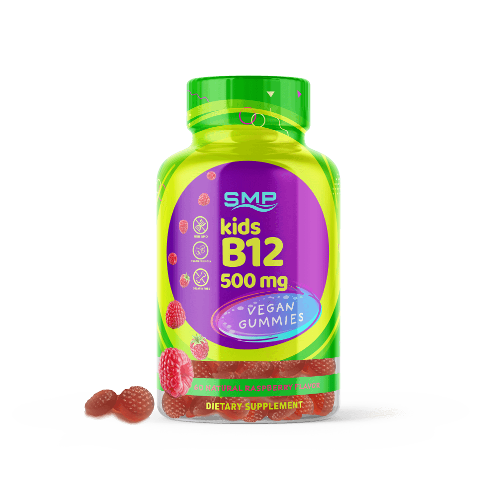 Kids B12 500mcg Vegan Gummies – Natural Raspberry Flavor & Color – Button Shape – Gelatin-Free – Non-GMO – Allergen-Free