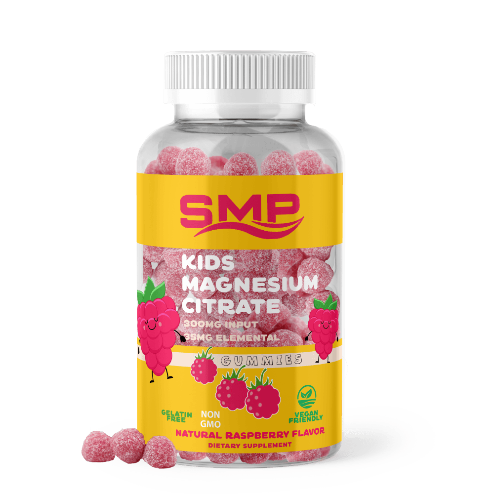 Kids 4+ Magnesium Citrate Gummies - 300 mg Input Per Serving - 35 mg Elemental -  Natural Raspberry Flavor - Vegan-Friendly - Gelatin-Free - Non-GMO