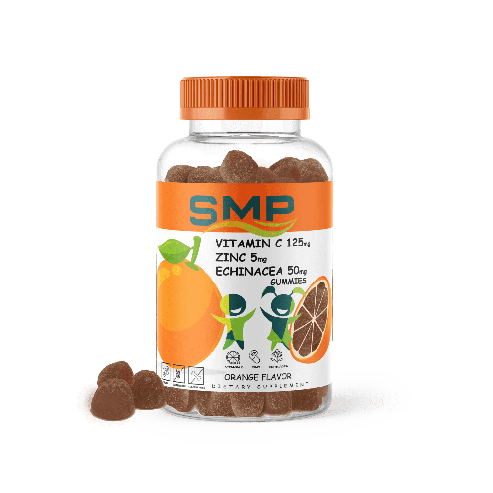 Kids 3 In 1 Gummy – Vitamin C 125mg – Zinc 5mg – Echinacea Purpurea Extract with Polyphenols 50mg – Natural Orange Flavor & Color – Berry Shape - Non-GMO – Gluten-Free – Vegan