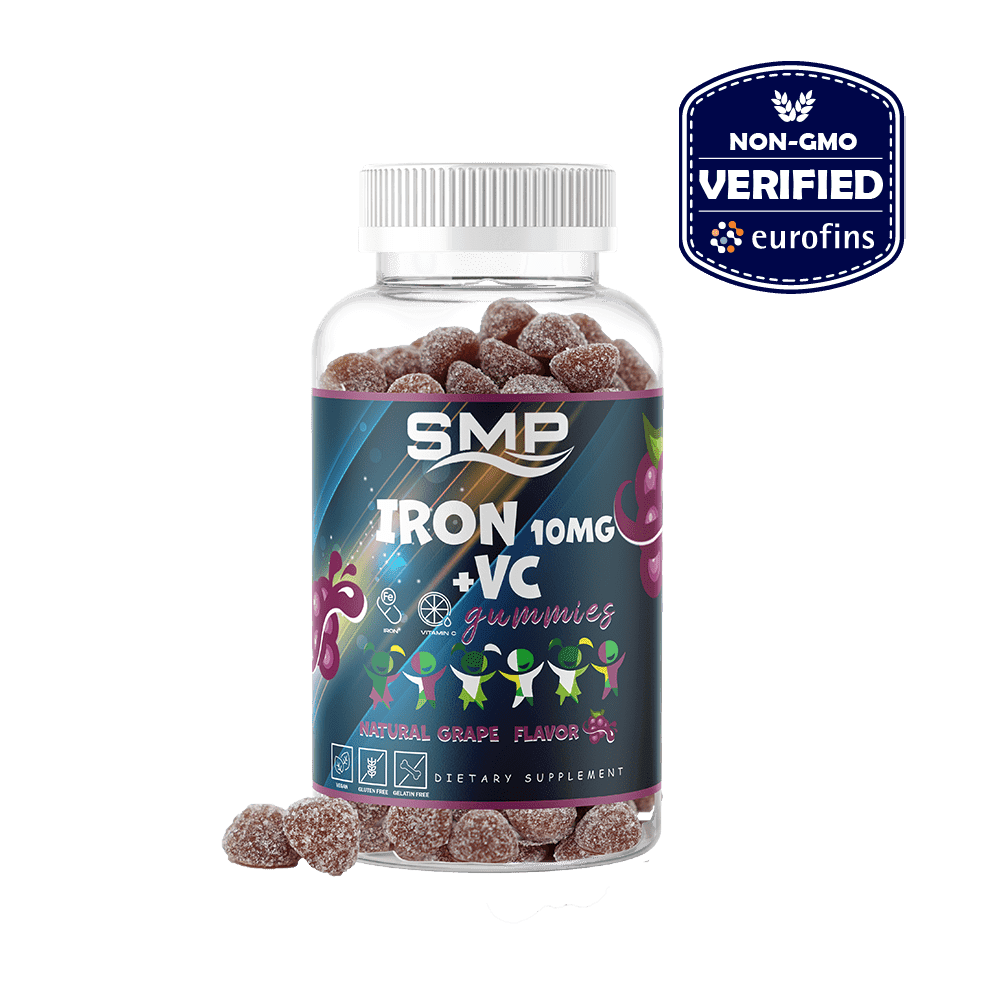 Kids 4+ High Potency Iron Gummy – Iron as Ferrous Fumarate 10mg + Vitamin C - Natural Grape Flavor & Color – Berry Shape Non-GMO – Gluten-Free – Gelatin-Free – Vegan-Friendly