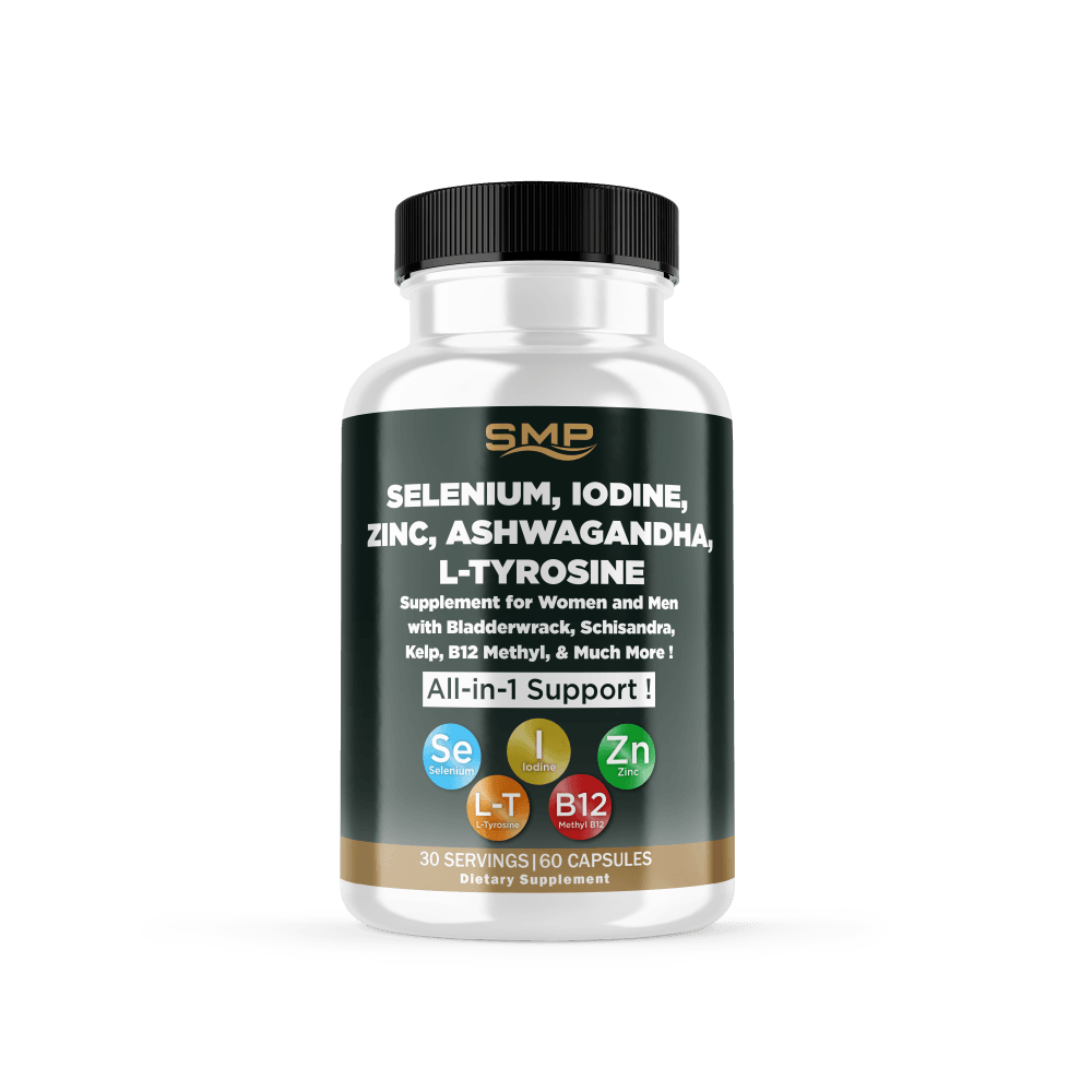 Selenium, Iodine, Zinc, Ashwagandha, L Tyrosine, Supplement for Women and Men with Bladderwrack, Schisandra, Kelp,B12 Methyl, & Much More ! – Non-GMO – Gluten-Free - Vegan