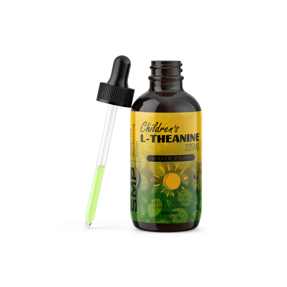 Kids Vegan L-Theanine Liquid Drops - 225mg – Natural Lemon Lime Flavor - 60 servings 2oz - Non-GMO – Gluten-Free