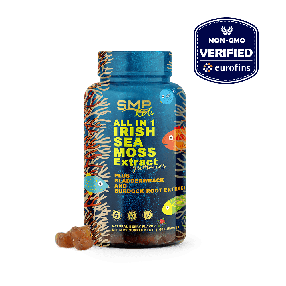 Kids Wild Crafted Irish Sea Moss Complex Gummies With Raw Bladderwrack & Burdock – Non-GMO – Gluten-Free – Vegan-Friendly
