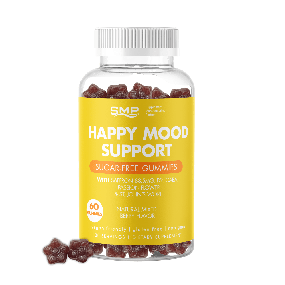 Happy Mood Support Gummies W/ Saffron 88.5mg** GABA, Passionflower, St, John’s Wort, & More ! – Natural Mixed Berry Flavor & Color – Non-GMO – Gluten Free – Vegan Friendly