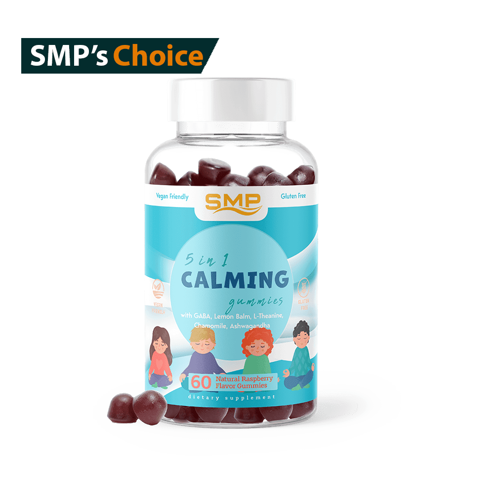 Kids 5 In 1 Stress Relief & Mental Clarity Gummy – Gaba, Lemon Balm, L-Theanine, Chamomile & Ashwagandha – Natural Raspberry Flavor – Gluten Free – Non-GMO – Vegan
