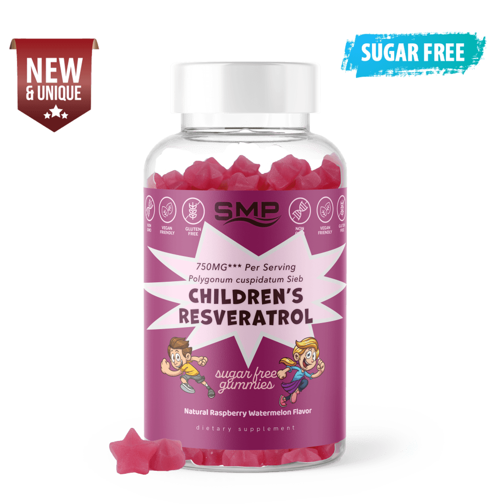 Kids 4+ Sugar Free Polygonum Cuspidatum (Resveratrol) Gummy –– Natural Raspberry Watermelon Flavor – Gluten Free – Non-GMO – Vegan Friendly