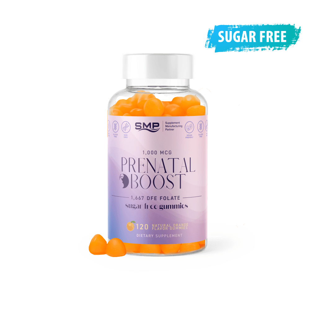 Prenatal Boost 1,000mcg (1MG) Folic Acid – 1,667 DFE Folate – Sugar Free – Orange Flavor – Gluten Free - Non-GMO – Vegan Friendly