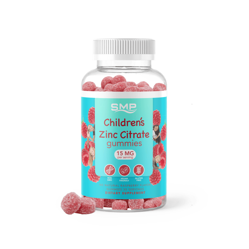 Kids Zinc Citrate Gummies 15mg – Natural Raspberry Flavor – Non-GMO – Gluten Free – Vegan Friendly
