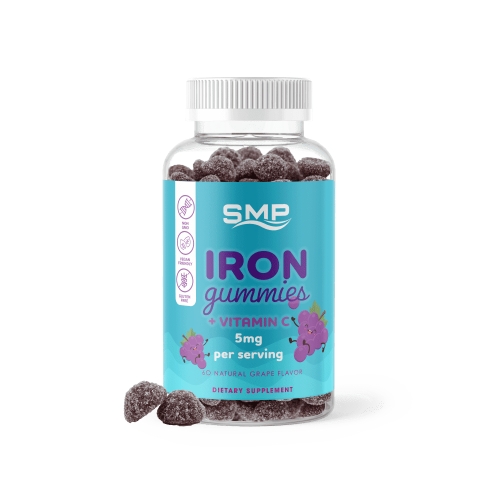 Kids 4+ Iron Gummies – Iron as Ferrous Fumarate 5mg + Vitamin C – Natural Grape Flavor & Color – Non-GMO – Gluten-Free – Gelatin-Free – Vegan
