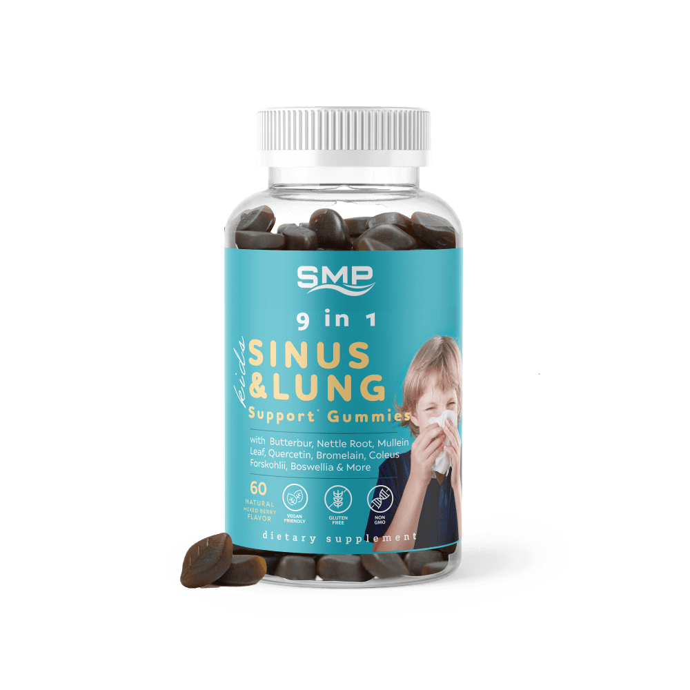 Kids 9 In 1 Sinus & Lung Support W/ Butterbur, Nettle Root, Mullein Leaf, Quercetin, Bromelain, Coleus Forskohlii, Boswellia & More ! Natural Mixed Berry Flavor – Non-GMO – Gluten Free – Vegan