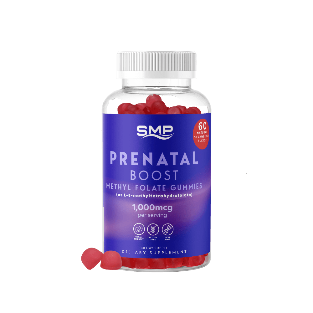 Prenatal Boost 1,000mcg Methyl Folate Gummies (as L-5-methyltetrahydrofolate Calcium) – Organic Tapioca Base - Natural Strawberry Flavor & Color – Gluten Free – Non-GMO – Vegan Friendly