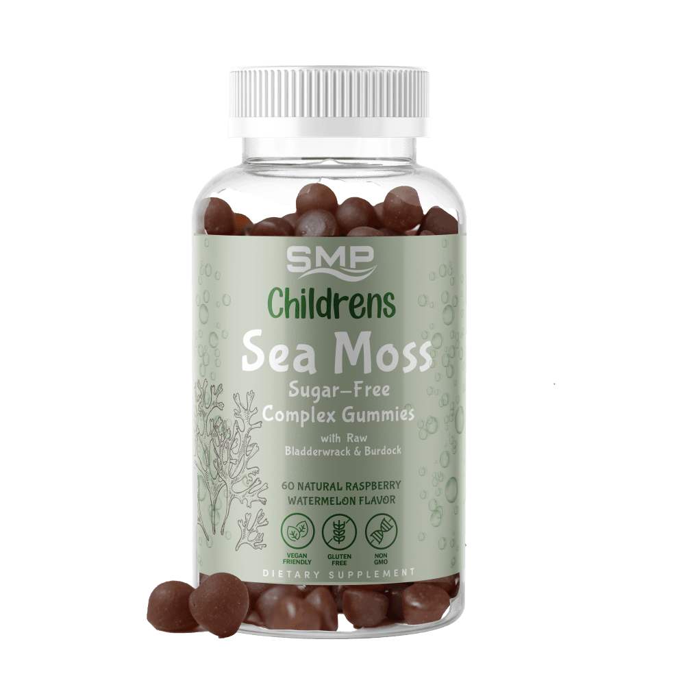 Kids Sugar Free Wild Crafted Irish Sea Moss Complex Gummies W/ Raw Bladderwrack & Burdock - Natural Raspberry Watermelon Flavor – Gluten-Free – Non-GMO - Vegan-Friendly