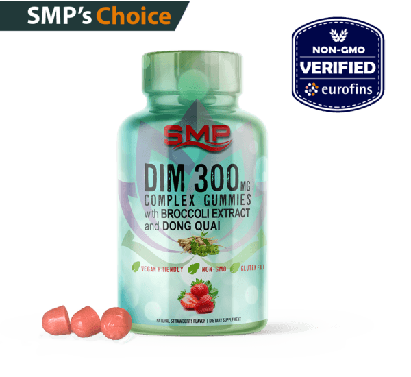 DIM 300mg – Complex Gummies – W/ Broccoli Extract & Dong Quai – Natural Strawberry Flavor & Color – Gum Drop Swirl Shape