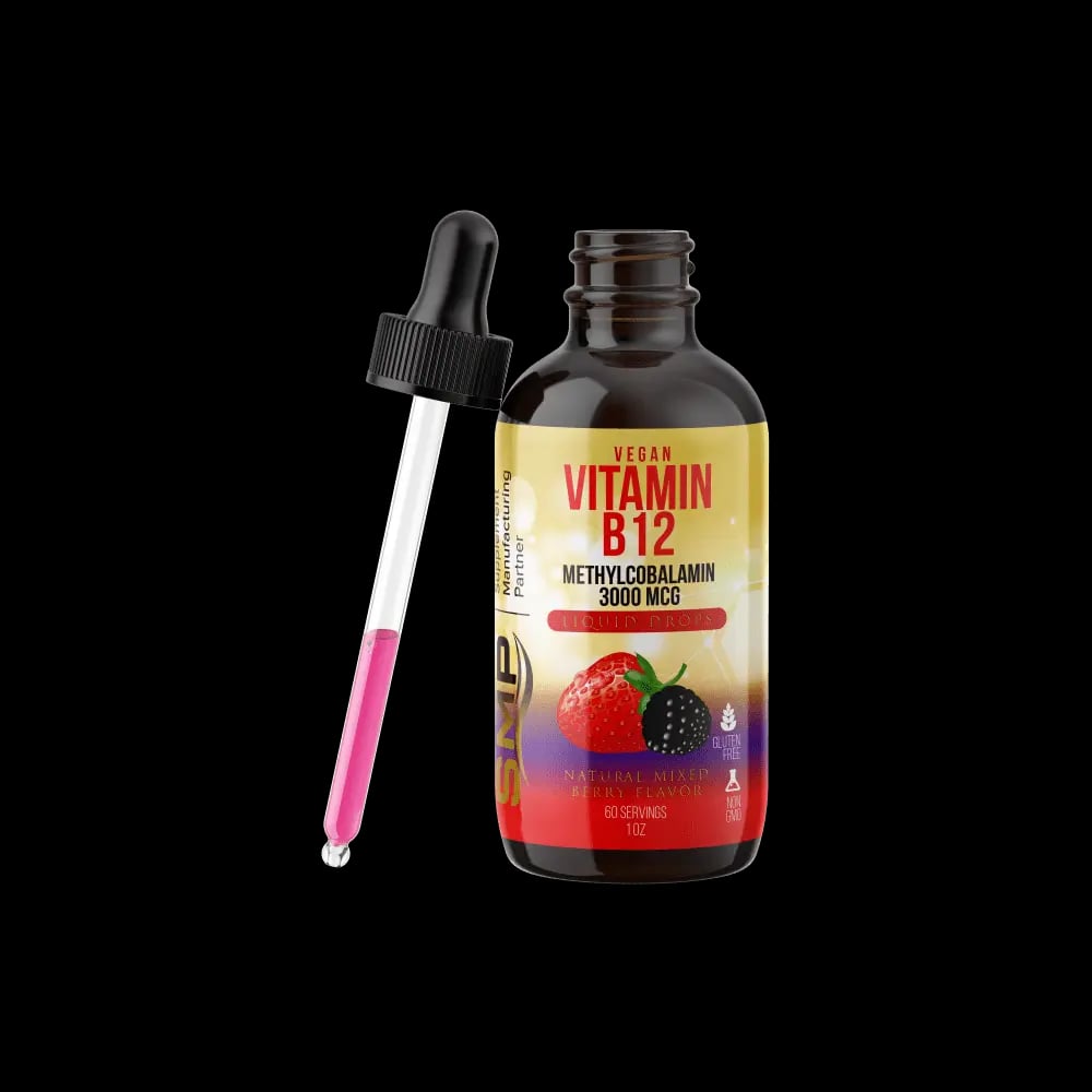 vegan vitamin b12 liquid drops w methylcobalamin 3000mcg natural mixed berry flavor 60 servings 1oz non gmo gluten free