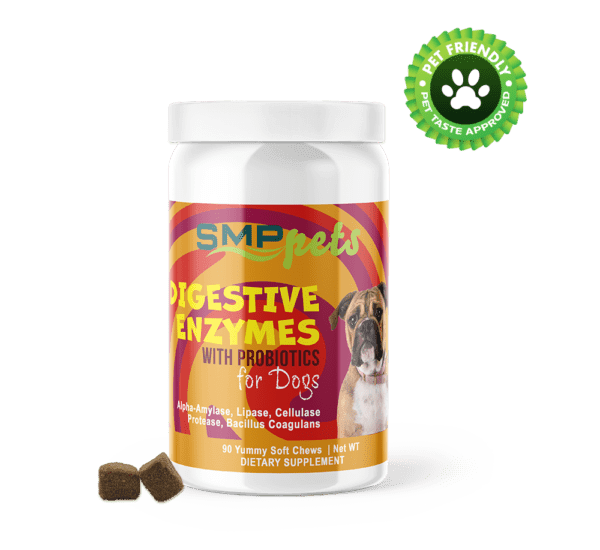 digestive enzymes for dogs w probiotics alpha amylase lipase cellulase protease bacillus coagulans support diet change soft chews in a bag