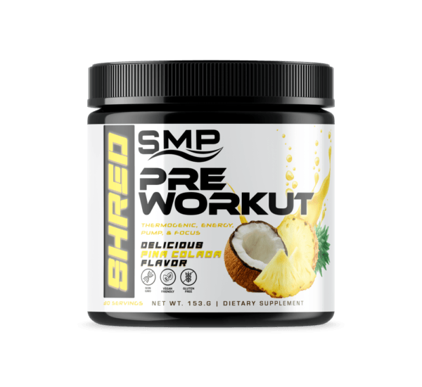 Shred Pre Workout Powder 165 g – Thermogenic, Energy, Pump, & Focus – Delicious Pina Colada Flavor – 30 Servings - Non-GMO – Gluten-Free – Vegan Friendly