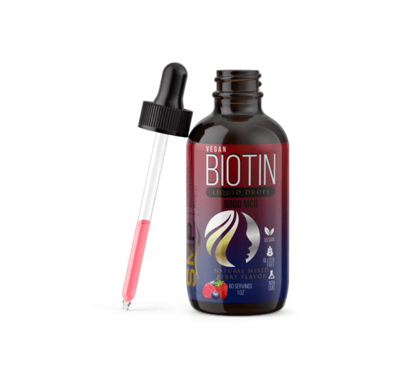 vegan biotin liquid drops 5000mcg mixed berry flavor 60 servings 1oz non gmo gluten free