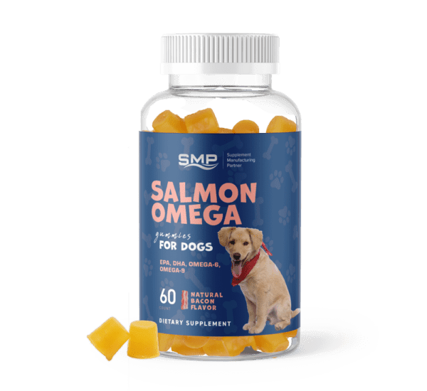 Salmon Omega Gummies For Dogs ! EPA, DHA, Omega-6, Omega-9 ! Tapioca Base – Natural Bacon Flavor & Color - Non-GMO