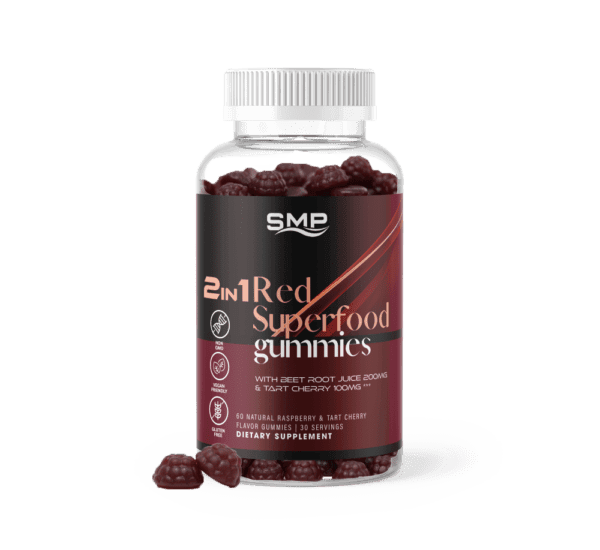2 In 1 Red Superfood W/ Beet Root Juice 200mg & Tart Cherry 100mg*** Gummies – Natural Raspberry & Tart Cherry Flavor