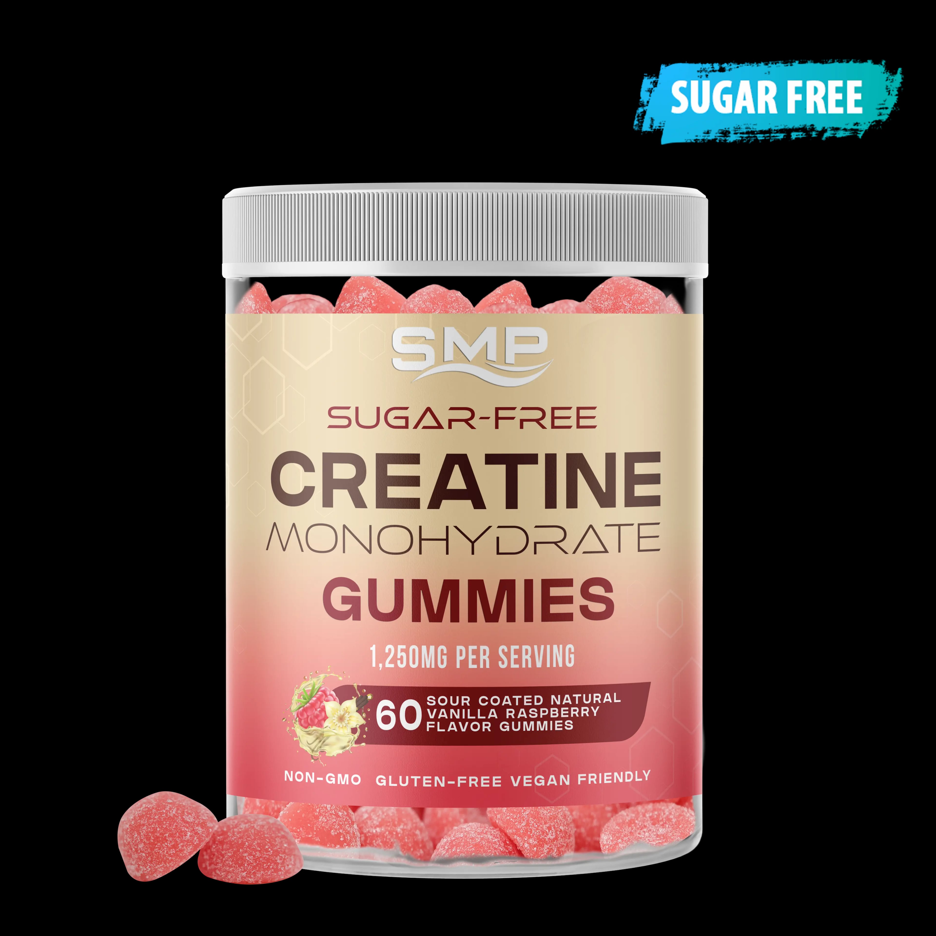 Sugar Free Natural Vanilla Raspberry Creatine Gummies 1.25g