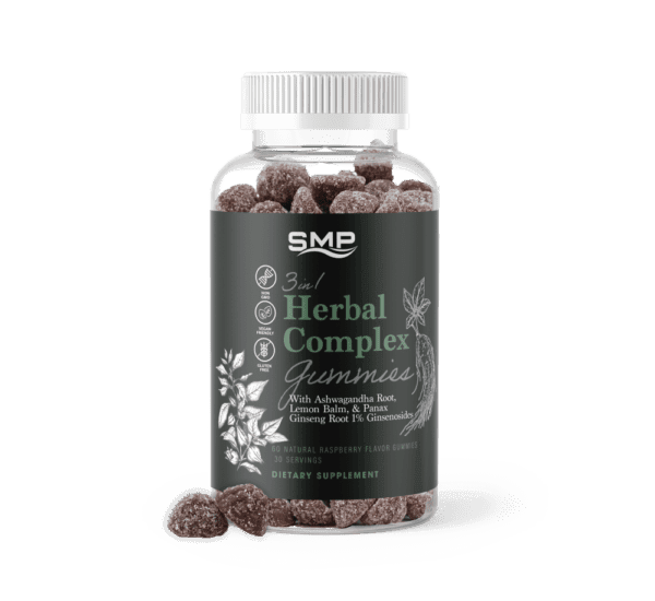 3 In 1 Herbal Complex Gummies W/ Ashwagandha Root, Lemon Balm, & Panax Ginseng Root 1% Ginsenosides