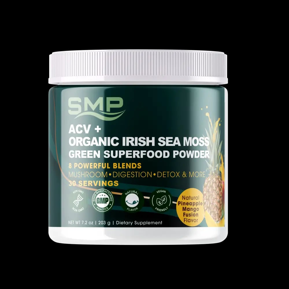 ACV + Organic Irish Sea Moss Green Superfood Powder W/ 8 Powerful Blends 203.1 g Mango Pineapple Flavored (FILL ONLY)
