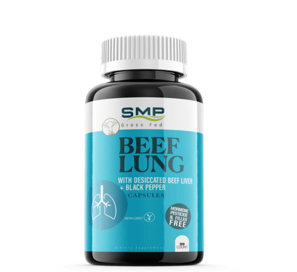 Grass Fed Beef Lung W/ Desiccated Beef Liver + Black Pepper Capsules - Digestive Gut Health - Non-GMO – Hormone, Pesticide & Filler Free – Freeze-Dried