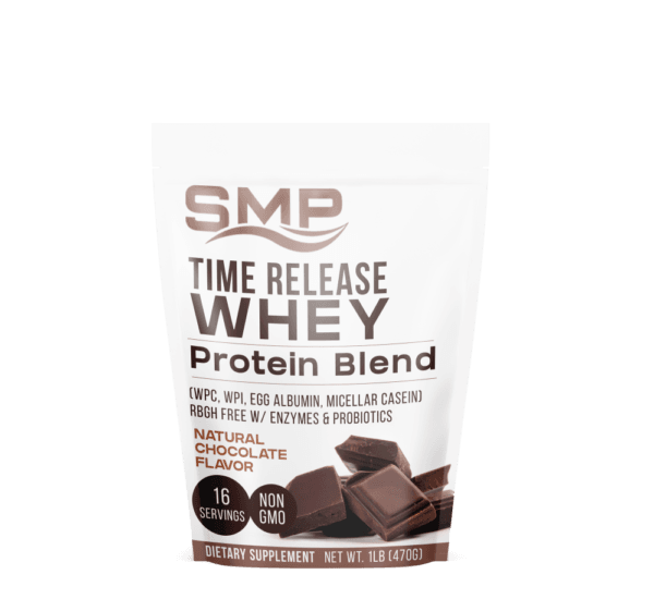 Time Release Whey Protein Blend 1Lb Bag (WPC, WPI, Egg Albumin, Micellar Casein) rBGH Free W/ Enzymes & Probiotics – Natural Chocolate Flavor – Non-GMO