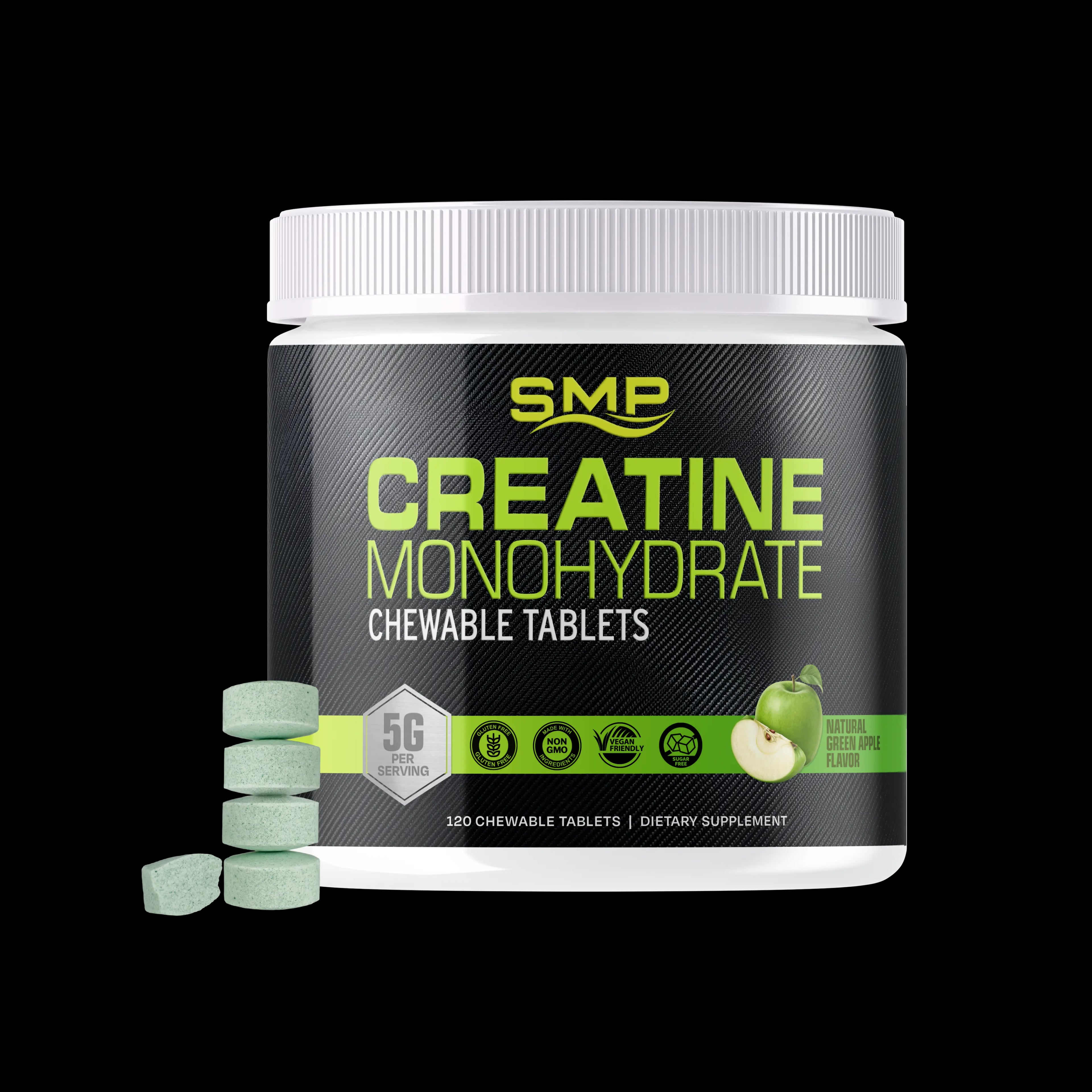 Sugar Free Natural Sour Green Apple Creatine Chewable Tablets, 1.25g