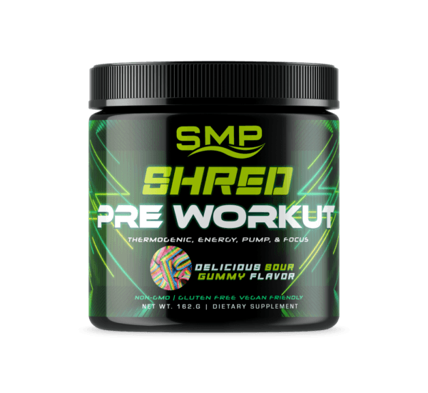 Shred Pre Workout Powder 174 g – Thermogenic, Energy, Pump, & Focus – Delicious Sour Gummy Flavor – 30 Servings - Non-GMO – Gluten-Free – Vegan Friendly