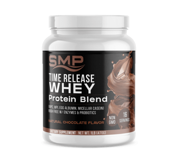 Time Release Whey Protein Blend 1 Lb (458.368 g) Bottle (WPC, WPI, Egg Albumin, Micellar Casein) rBGH Free W/ Enzymes & Probiotics – Natural Chocolate Flavor – Non-GMO