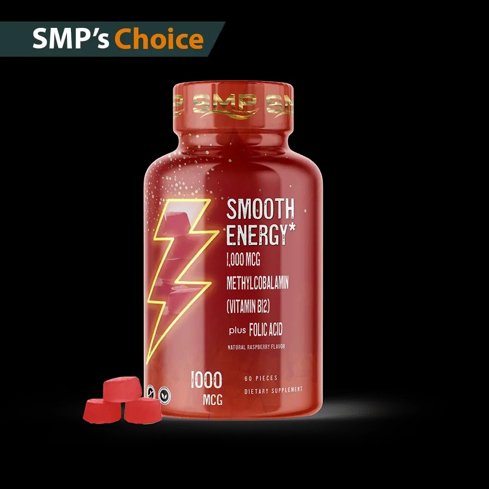 Smooth Energy Gummies W/ 1,000mcg Methylcobalamin (Vitamin B12) + Folic Acid – Natural Raspberry Flavor – Gelatin-Free Adults & Kids – Vegan-Friendly