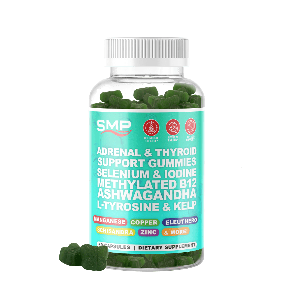 Adrenal & Thyroid Support Gummies W/ Selenium, Iodine, Methylated B12, Ashwagandha, L-Tyrosine, Kelp, Schisandra, Kelp, & More ! Non-GMO - Gluten Free - Vegan Friendly
