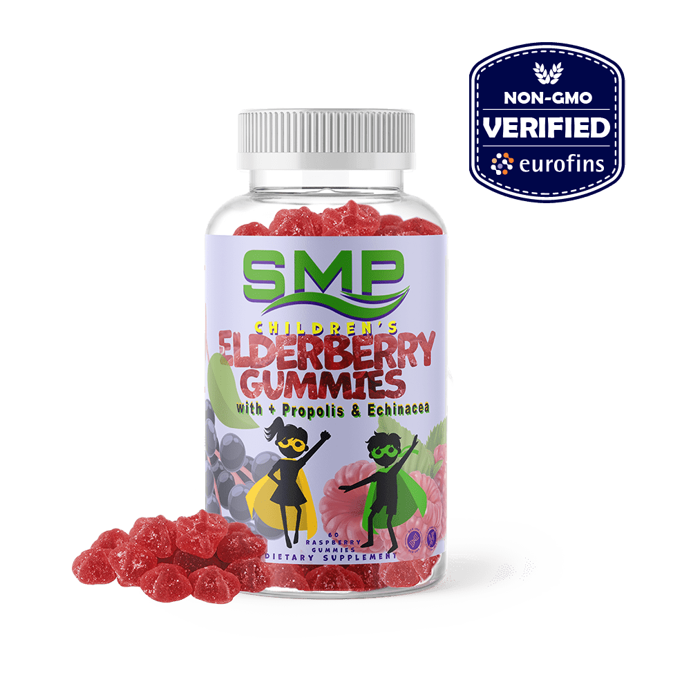 Kids Elderberry Herb Extract + Propolis & Echinacea Gummies - Raspberry Flavor - Gelatin-Free - Vegetarian-Friendly