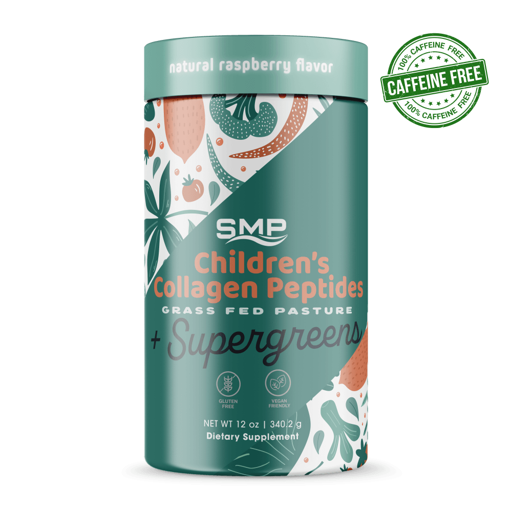 Kids InstaSorb Collagen Peptides (Type I, III) + Supergreens - 30 Servings - Natural Raspberry Flavor - Grass-Fed - Pasture-Raised - Premium Quality Protein - Non-GMO