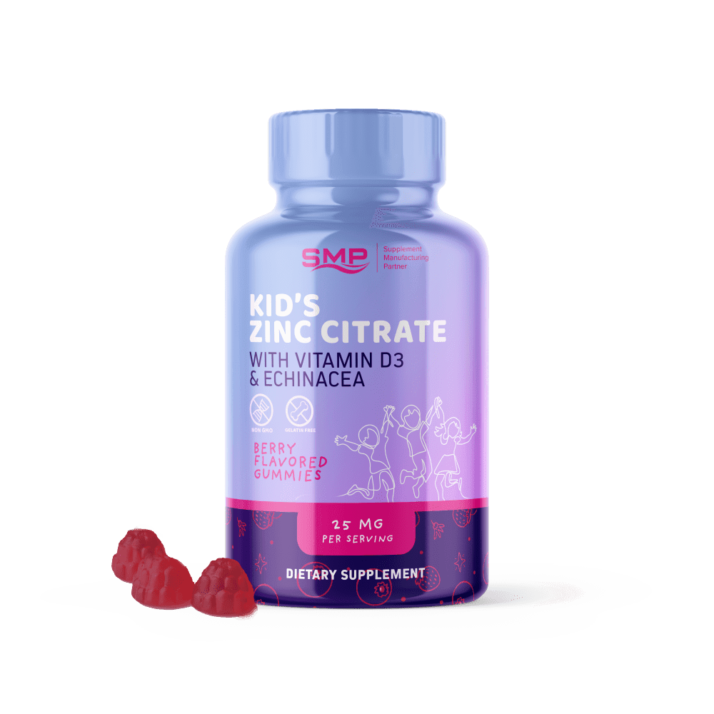 Kids Zinc Citrate Gummies 25mg Per Serving W/ Vitamin D3 & Echinacea  – Berry Flavor – Gelatin-Free – Non-GMO