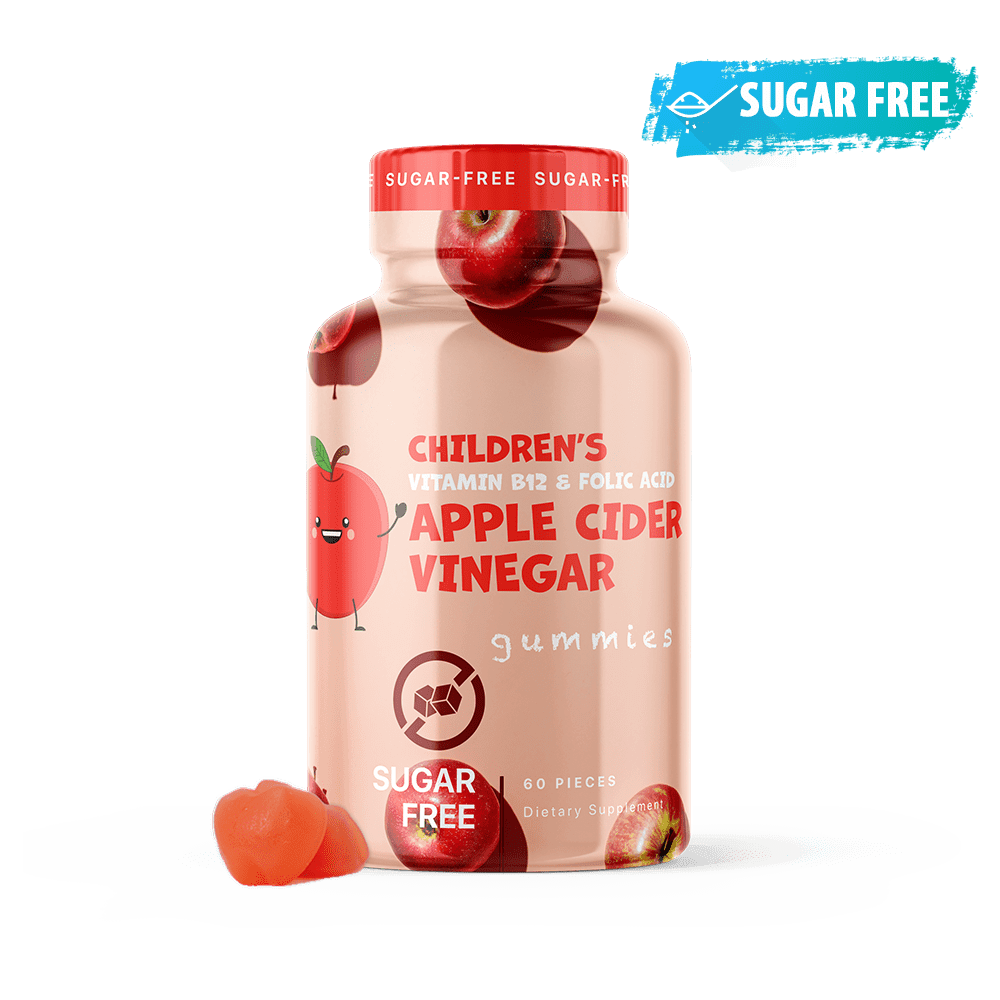 Kids Apple Cider Vinegar (ACV) 375mg + Folic Acid & Vitamin B12 + Beet Juice & Pomegranate Juice – Sugar Free – Non-GMO – Gluten Free