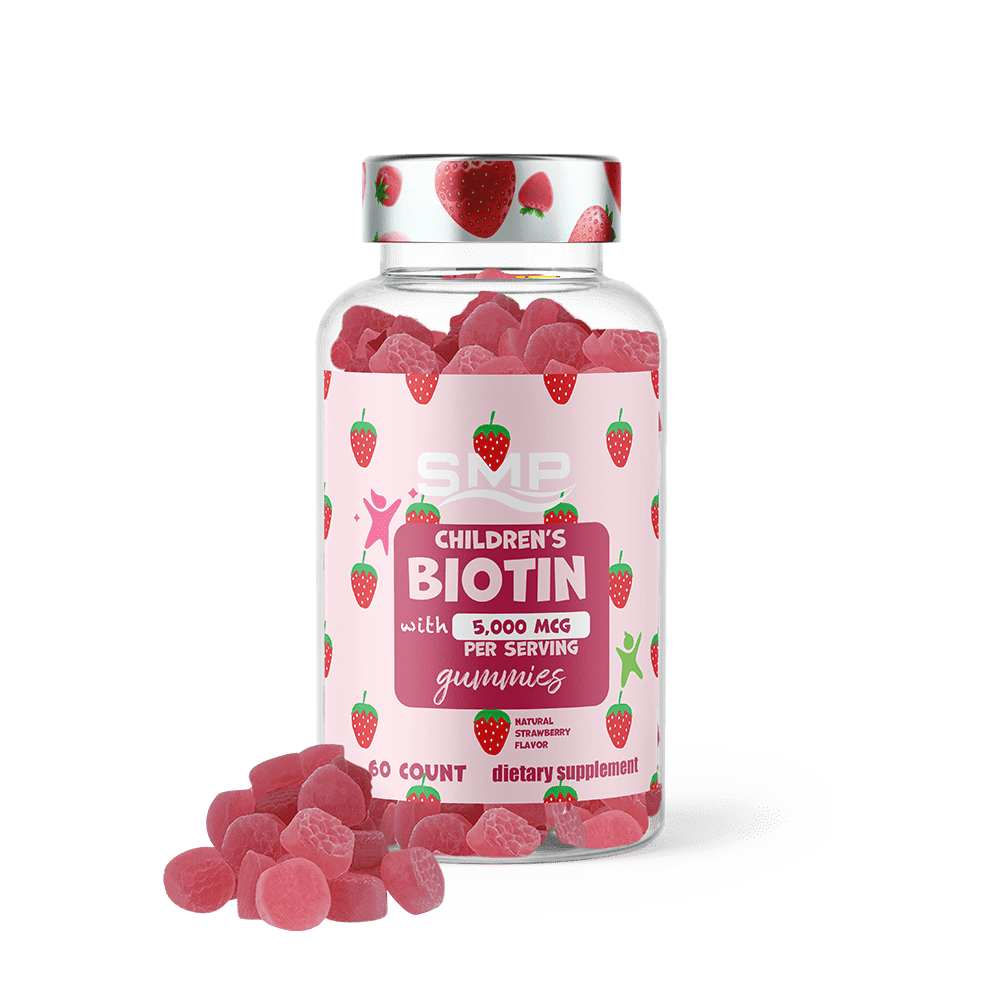 Kids Biotin Vegan Gummies 5,000mcg – Natural Strawberry Flavor – Non-GMO – Gluten-Free - Gelatin Free - Vegan Friendly