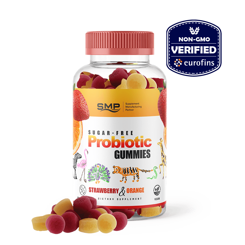 Kids Sugar Free Probiotic Gummies – 5 Billion CFU - Mixed Assorted Natural Flavors & Colors - Non-GMO – Gluten-Free – Vegan – Allergen-Free