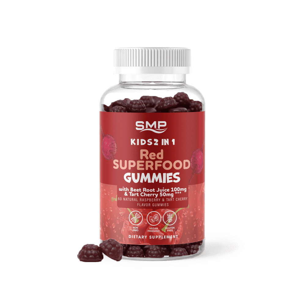 Kids 2 In 1 Red Superfood W/ Beet Root Juice 100mg & Tart Cherry 50mg*** Gummies – Natural Raspberry & Tart Cherry Flavor – Non-GMO – Gluten Free – Vegan