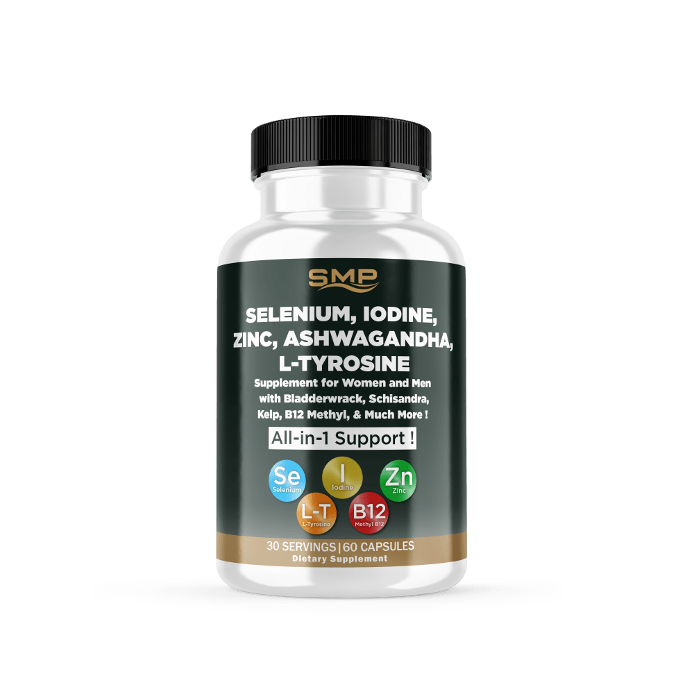 Selenium, Iodine, Zinc, Ashwagandha, L Tyrosine, Supplement for Women and Men with Bladderwrack, Schisandra, Kelp,B12 Methyl, & Much More ! – Non-GMO – Gluten-Free - Vegan