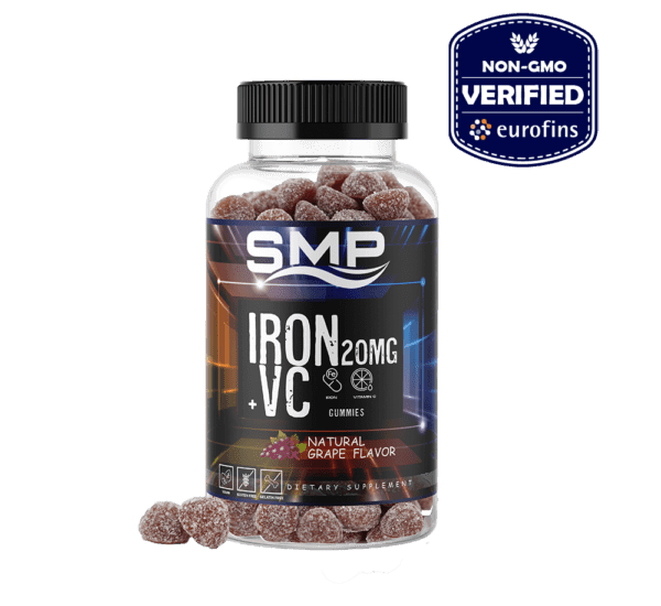 High Potency Iron Gummy - Microencapsulated Iron 20mg + Vitamin C - Men, Women, Prenatal Support Natural Grape Flavor & Color