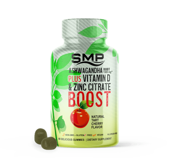 Ashwagandha Root Gummies (750mg Kids, 1500mg Adult) + Vitamin D & Zinc Citrate Boost-Natural Tart Cherry Flavor