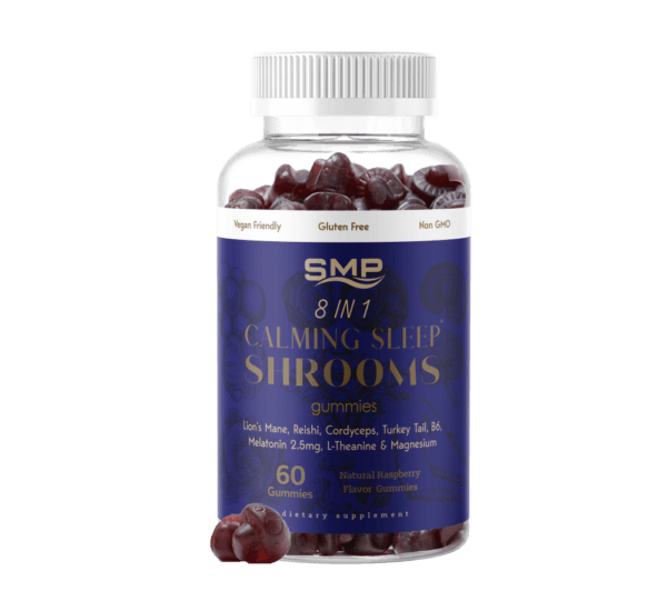 8 In 1 Sleep Mushrooms W/ Lions Mane, Reishi, Cordyceps, Turkey Tail, B6, Melatonin, L-Theanine & Magnesium Citrate / Glycinate ! Natural Raspberry Flavor – Gluten Free – Non-GMO – Vegan Friendly