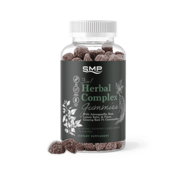 3 In 1 Herbal Complex Gummies W/ Ashwagandha Root, Lemon Balm, & Panax Ginseng Root 1% Ginsenosides