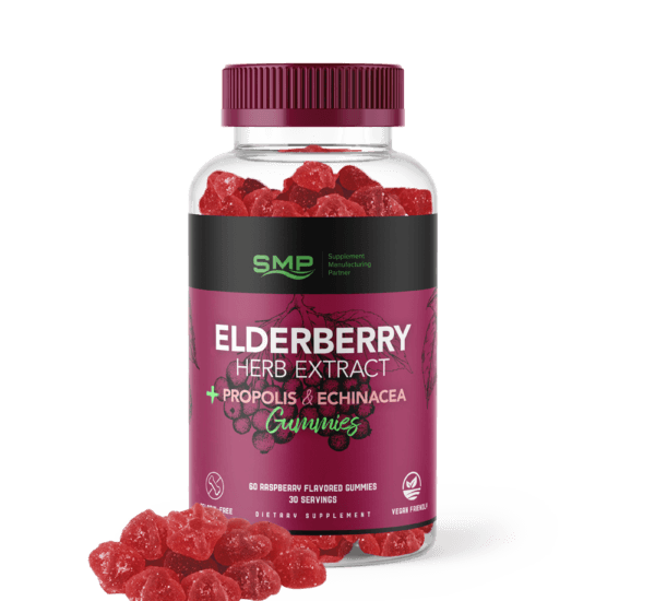 Elderberry Herb Extract + Propolis & Echinacea Gummies W/ Vitamin C – Natural Raspberry Flavor